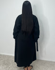 Kaira Black Collar Buttoned Belted Coat