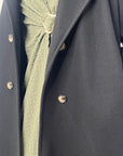 Kaira Black Collar Buttoned Belted Coat