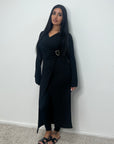 Fida Black V Neck Gold Buckle Wrap Dress