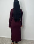 Fida Wine V Neck Gold Buckle Wrap Dress