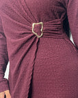 Fida Wine V Neck Gold Buckle Wrap Dress