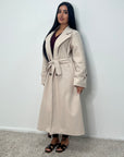 Kaira Beige Collar Buttoned Belted Coat