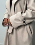 Kaira Beige Collar Buttoned Belted Coat