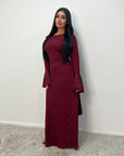 Mya Wine Lace Detail Frill Sleeve Dress