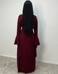 Mya Wine Lace Detail Frill Sleeve Dress