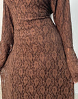 Mya Brown Lace Detail Frill Sleeve Dress