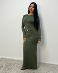 Femi Khaki Soft Wrap Waist Gold Buckle Dress
