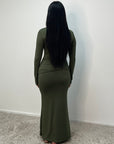 Femi Khaki Soft Wrap Waist Gold Buckle Dress
