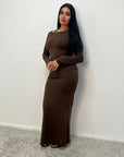 Femi Brown Soft Wrap Waist Gold Buckle Dress
