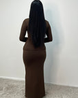 Femi Brown Soft Wrap Waist Gold Buckle Dress