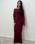 Femi Wine Soft Wrap Waist Gold Buckle Dress