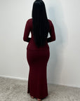 Femi Wine Soft Wrap Waist Gold Buckle Dress