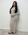 Femi Mocha Soft Wrap Waist Gold Buckle Dress