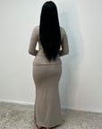 Femi Mocha Soft Wrap Waist Gold Buckle Dress