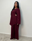 Hanna Wine Round Neck Gold Buckle Trouser Co Ord