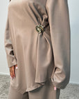Hanna Mocha Round Neck Gold Buckle Trouser Co Ord