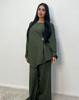 Hanna Khaki Round Neck Gold Buckle Trouser Co Ord