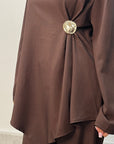 Hanna Brown Round Neck Gold Buckle Trouser Co Ord