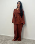 Anna Rust V Neck Pleated Front Tie Co Ord Set