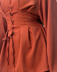 Anna Rust V Neck Pleated Front Tie Co Ord Set