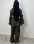 Anna Khaki V Neck Pleated Front Tie Co Ord Set