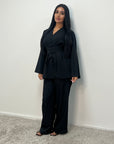 Anna Black V Neck Pleated Front Tie Co Ord Set