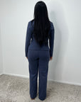Enve Denim Blue V Neck Gold Button Trouser Co Ord Set
