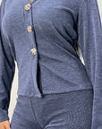 Enve Denim Blue V Neck Gold Button Trouser Co Ord Set