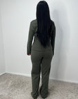 Enve Khaki V Neck Gold Button Trouser Co Ord Set