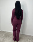Enve Wine V Neck Gold Button Trouser Co Ord Set