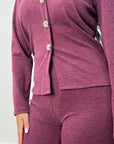 Enve Wine V Neck Gold Button Trouser Co Ord Set