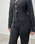 Enve Charcoal V Neck Gold Button Trouser Co Ord Set