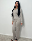 Enve Mocha V Neck Gold Button Trouser Co Ord Set