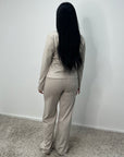 Enve Beige V Neck Gold Button Trouser Co Ord Set