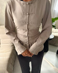 Mahsa Mocha Plain Peplum Clasp Detail Top
