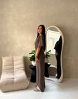 Azli Brown Soft Asymmetrical Side Ruched Top Trouser Co Ord Set