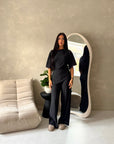 Azli Charcoal Soft Asymmetrical Side Ruched Top Trouser Co Ord Set