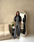 Azli Grey Soft Asymmetrical Side Ruched Top Trouser Co Ord Set