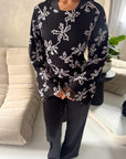 Aya Black With White Floral Mesh Asymmetrical Lined Top