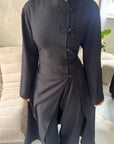 Essa Black Mandarin Collar Long Dress Trouser Co Ord Set