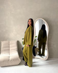 Alissia Olive Green Plain Crew Neck Lounge Trouser Set