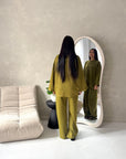 Alissia Olive Green Plain Crew Neck Lounge Trouser Set