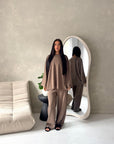 Alissia Mocha Plain Crew Neck Lounge Trouser Set