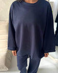 Alissia Navy Plain Crew Neck Lounge Trouser Set