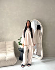 Alissia Beige Plain Crew Neck Lounge Trouser Set