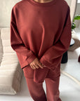 Alissia Rust Plain Crew Neck Lounge Trouser Set