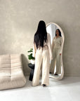 Layl Beige Plain Cinch Waist Collar Top
