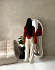 Layl Rust Plain Cinch Waist Collar Top