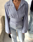 Reem Navy Stripe Collar Cinch Waist Top