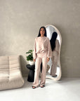 Maira Beige Plain Cinched Hem Trouser Co Ord Set